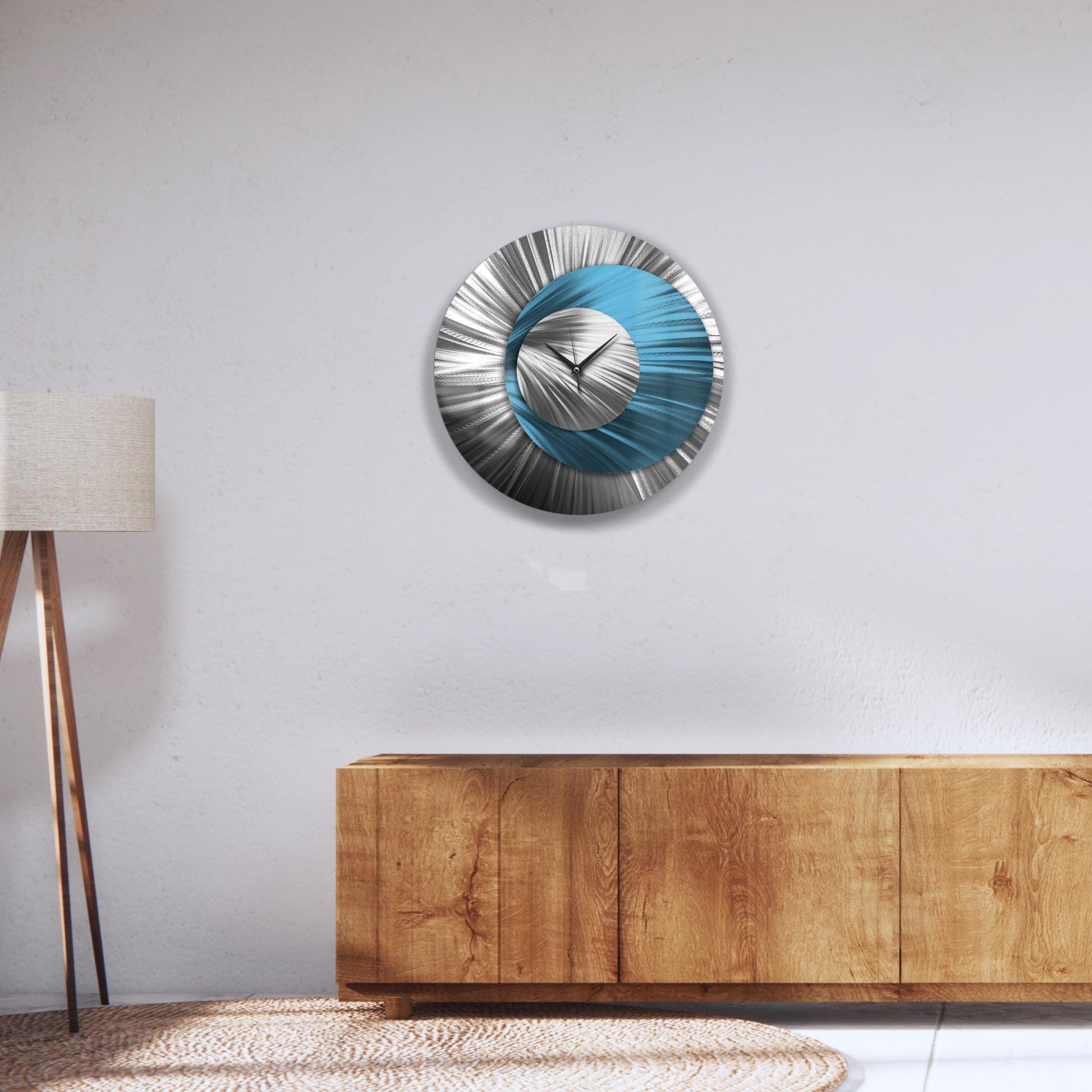 Metal Wall Clock: Spiral Abstract Modern Silver Wall Sculpture, 24"