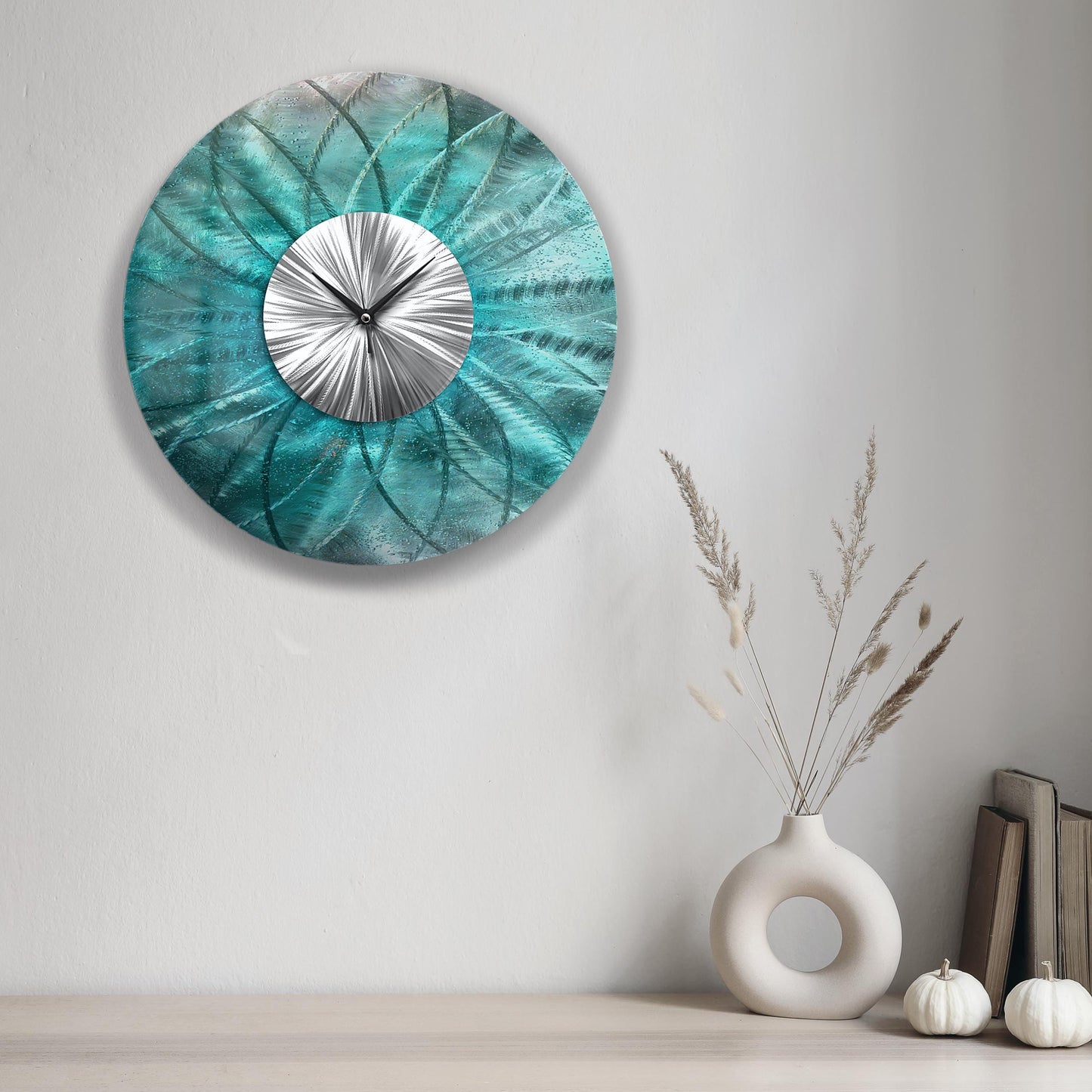 Metal Wall Clock: Unique Abstract Modern Teal Wall Sculpture, 24"