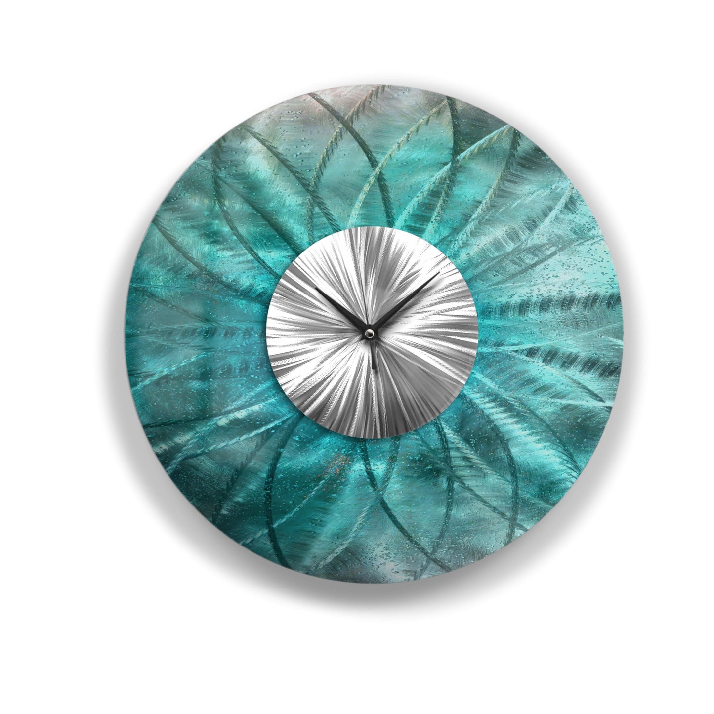 Metal Wall Clock: Unique Abstract Modern Teal Wall Sculpture, 24"