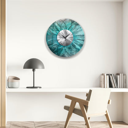 Metal Wall Clock: Unique Abstract Modern Teal Wall Sculpture, 24"