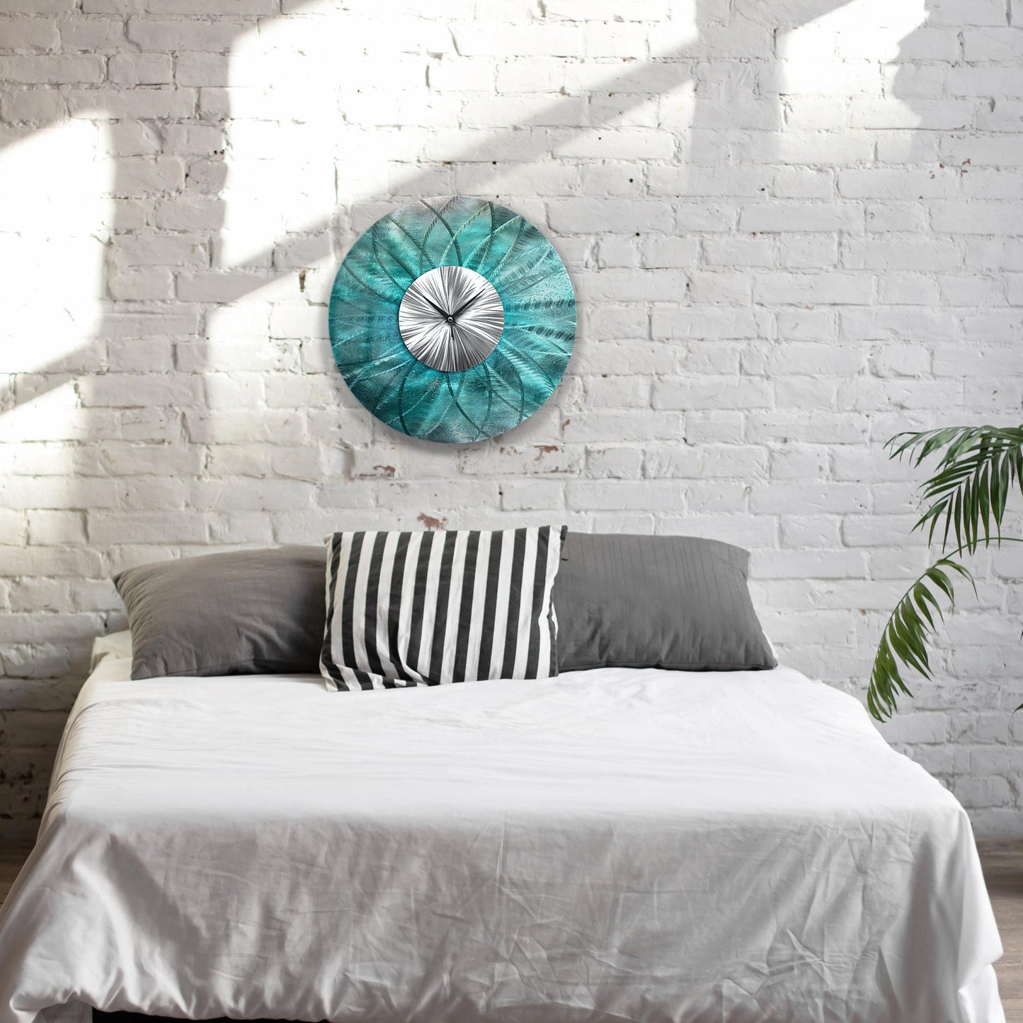 Metal Wall Clock: Unique Abstract Modern Teal Wall Sculpture, 24"