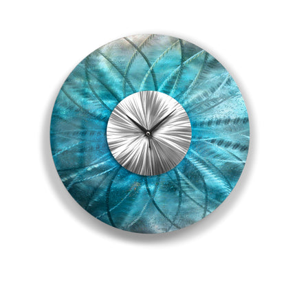 Metal Wall Clock: Unique Abstract Modern Teal Wall Sculpture, 24"