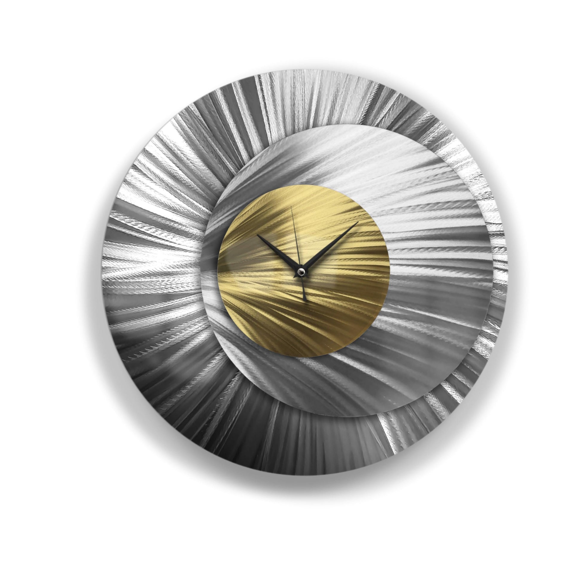 Metal Wall Clock: Unique Large Round Abstract Modern Silver Wall Sculpture