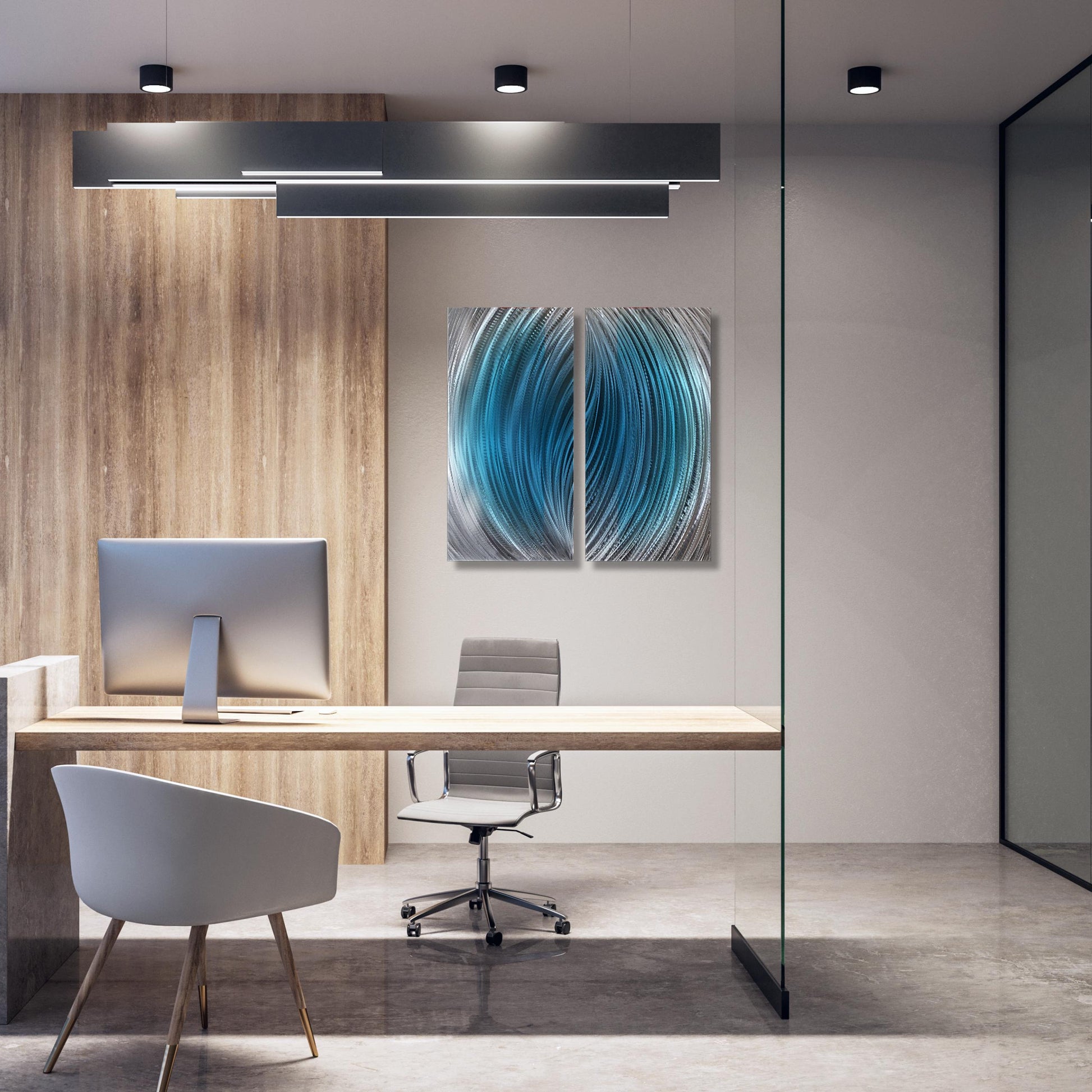 Modern Blue Metal Wall Art: Handcrafted Abstract Wall Sculpture (Set of 2)