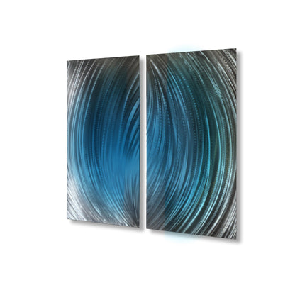 Modern Blue Metal Wall Art: Handcrafted Abstract Wall Sculpture (Set of 2)