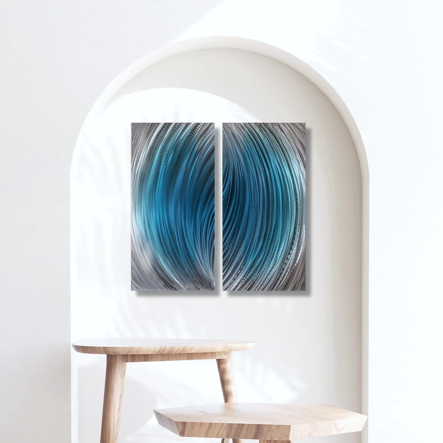 Modern Blue Metal Wall Art: Handcrafted Abstract Wall Sculpture (Set of 2)