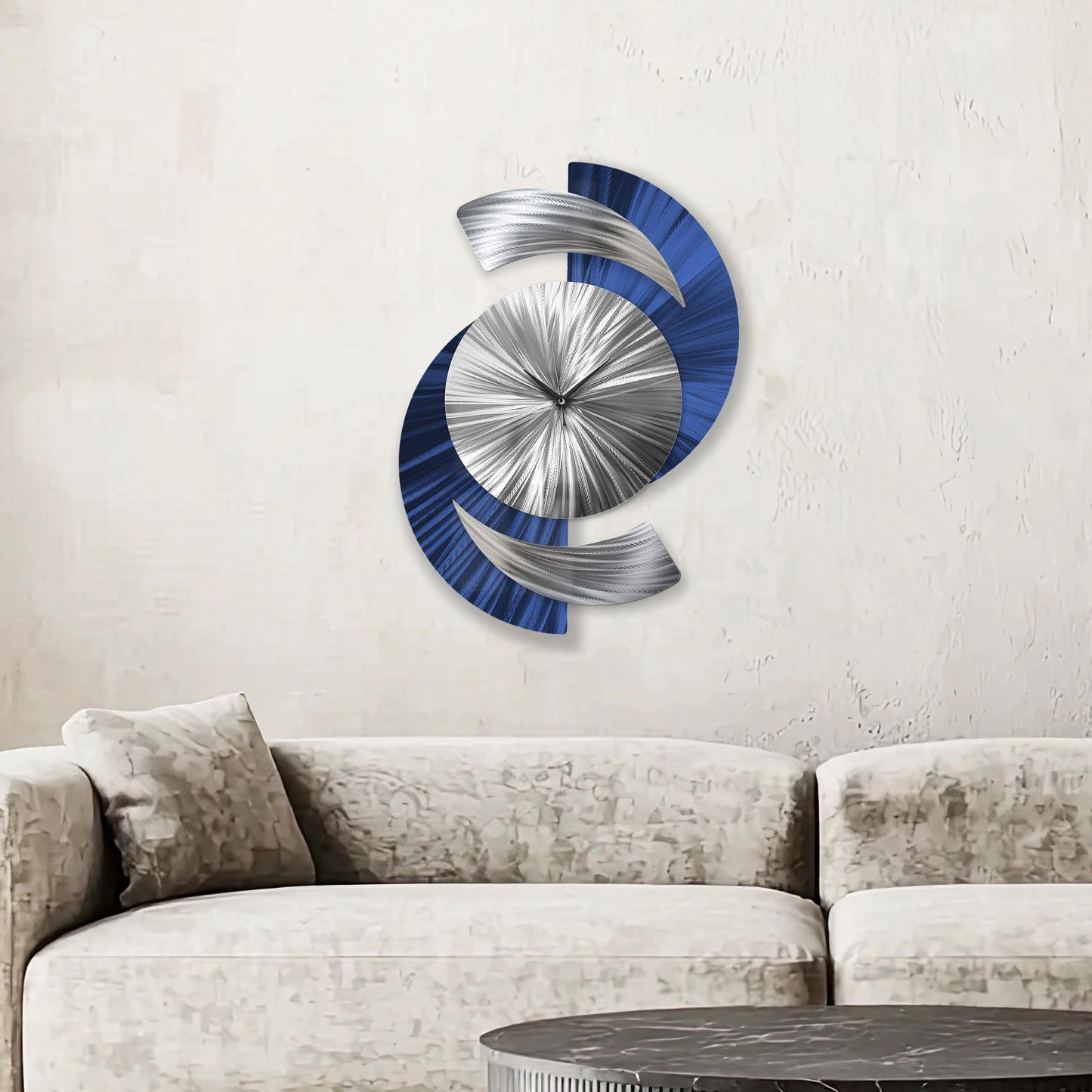 Navy Blue Metal Wall Clock – Modern Silver Wall Art for Home & Office 18x24"