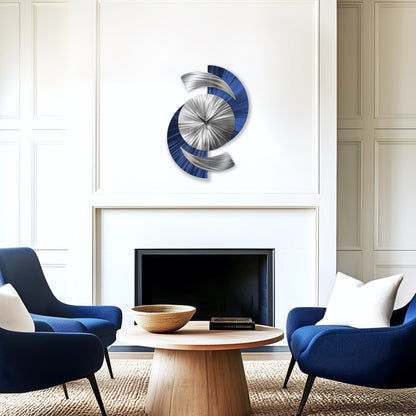 Navy Blue Metal Wall Clock – Modern Silver Wall Art for Home & Office 18x24"