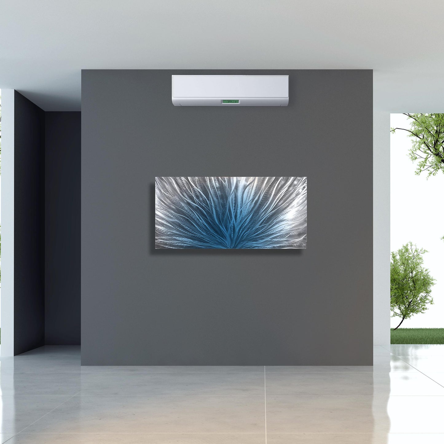 Navy Blue Silver Metal Wall Art: Abstract Wall Sculpture, Blue Modern Home Decor