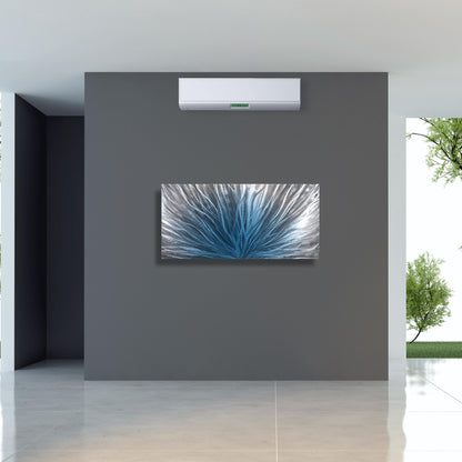 Navy Blue Silver Metal Wall Art: Abstract Wall Sculpture, Blue Modern Home Decor