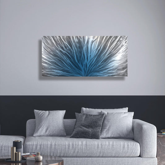 Navy Blue Silver Metal Wall Art: Abstract Wall Sculpture, Blue Modern Home Decor