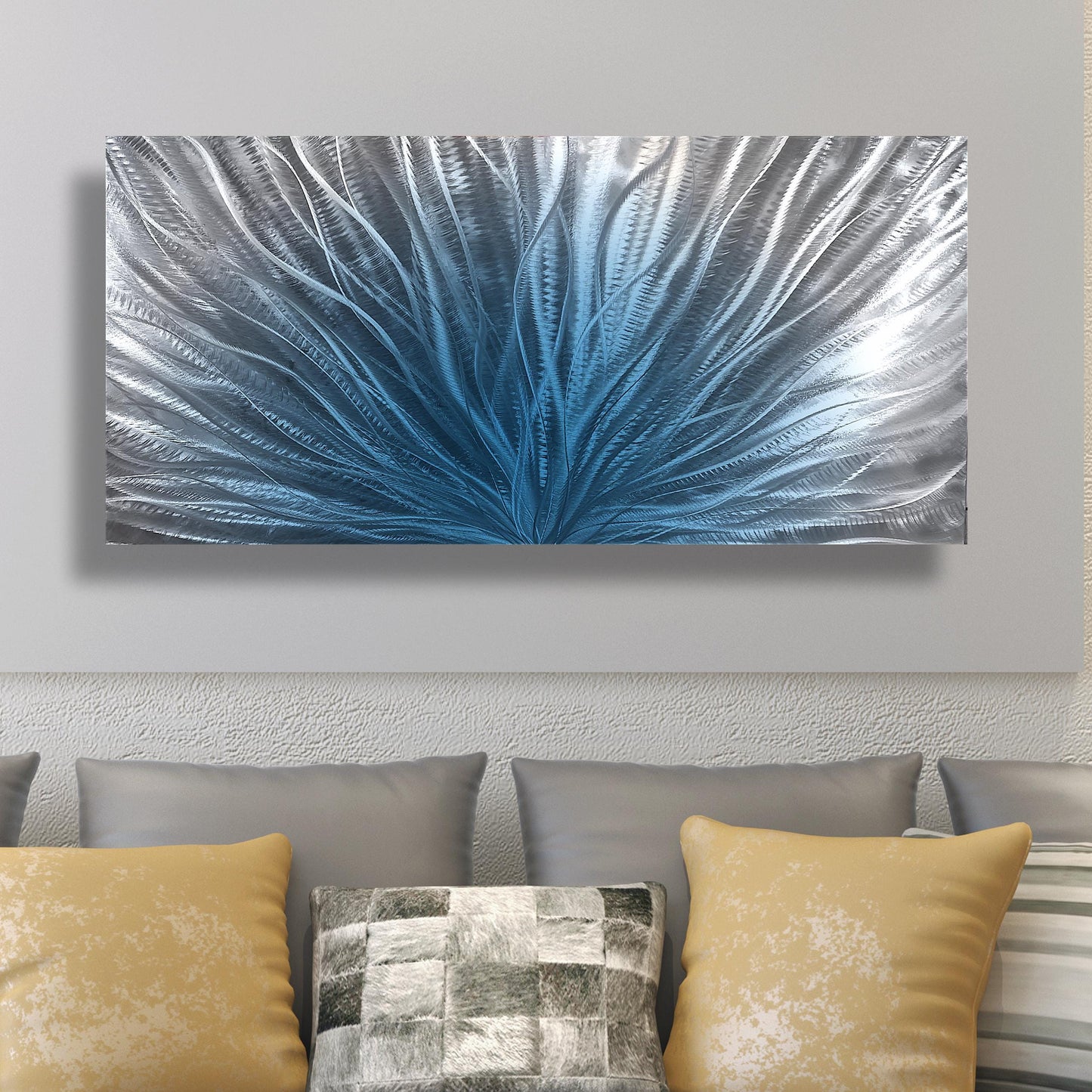 Navy Blue Silver Metal Wall Art: Abstract Wall Sculpture, Blue Modern Home Decor