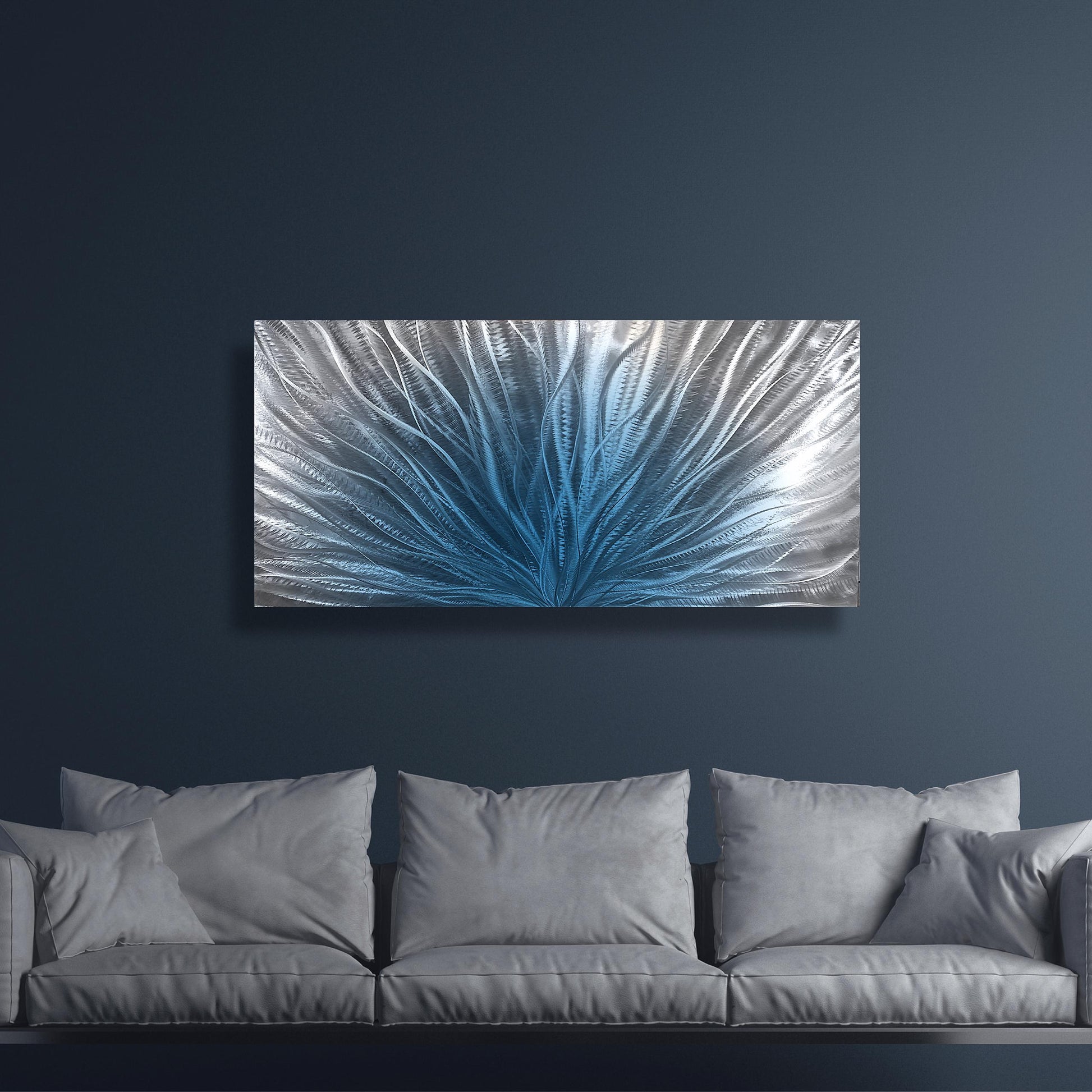 Navy Blue Silver Metal Wall Art: Abstract Wall Sculpture, Blue Modern Home Decor