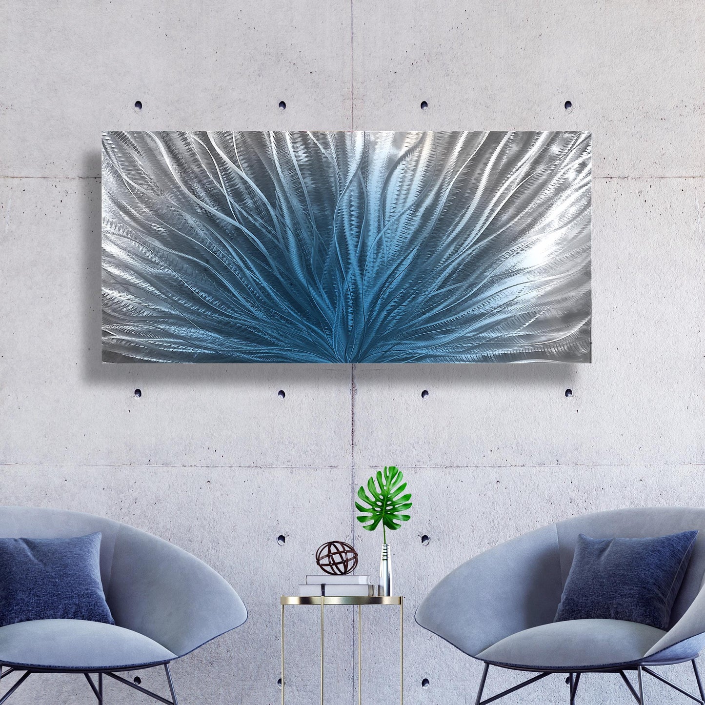 Navy Blue Silver Metal Wall Art: Abstract Wall Sculpture, Blue Modern Home Decor