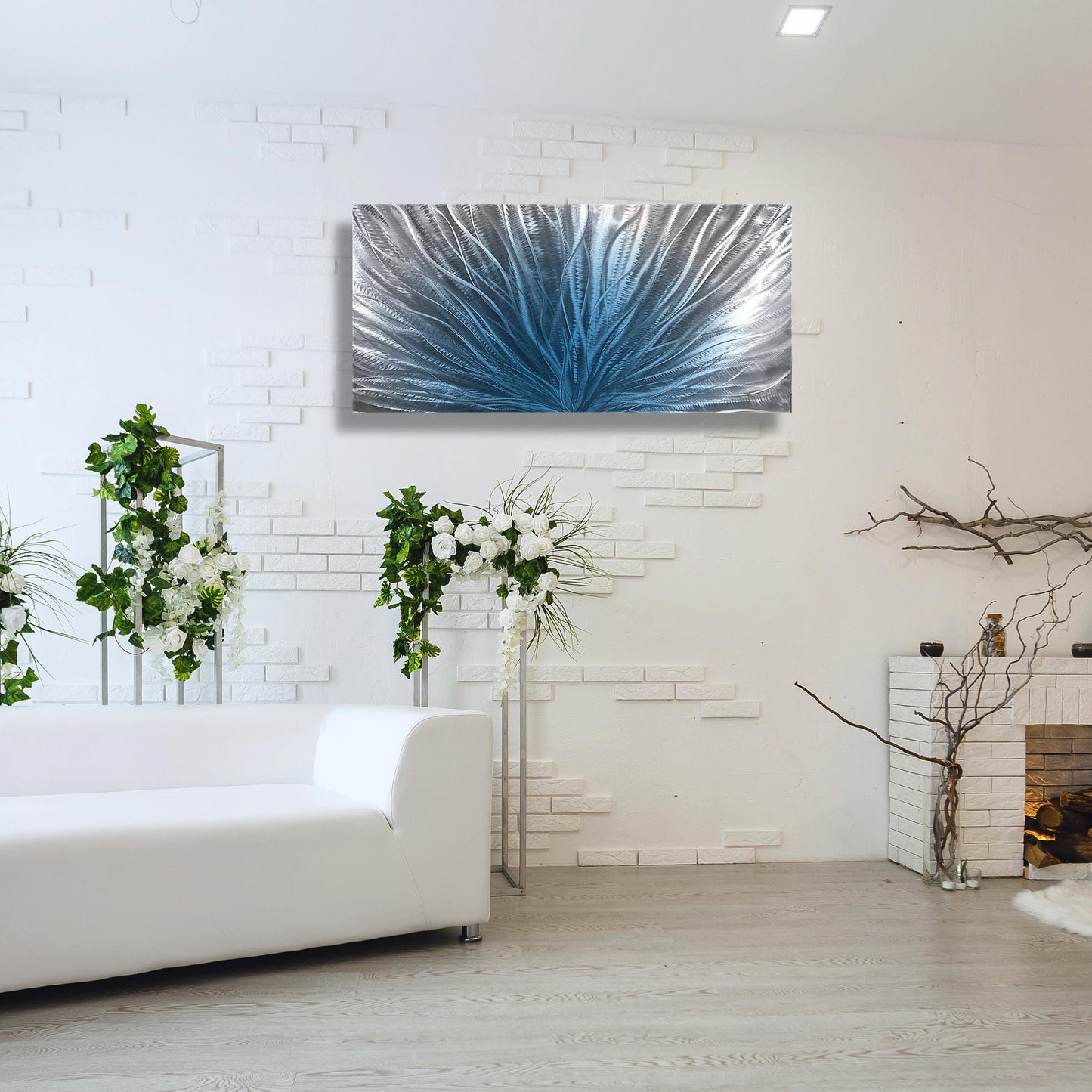 Navy Blue Silver Metal Wall Art: Abstract Wall Sculpture, Blue Modern Home Decor