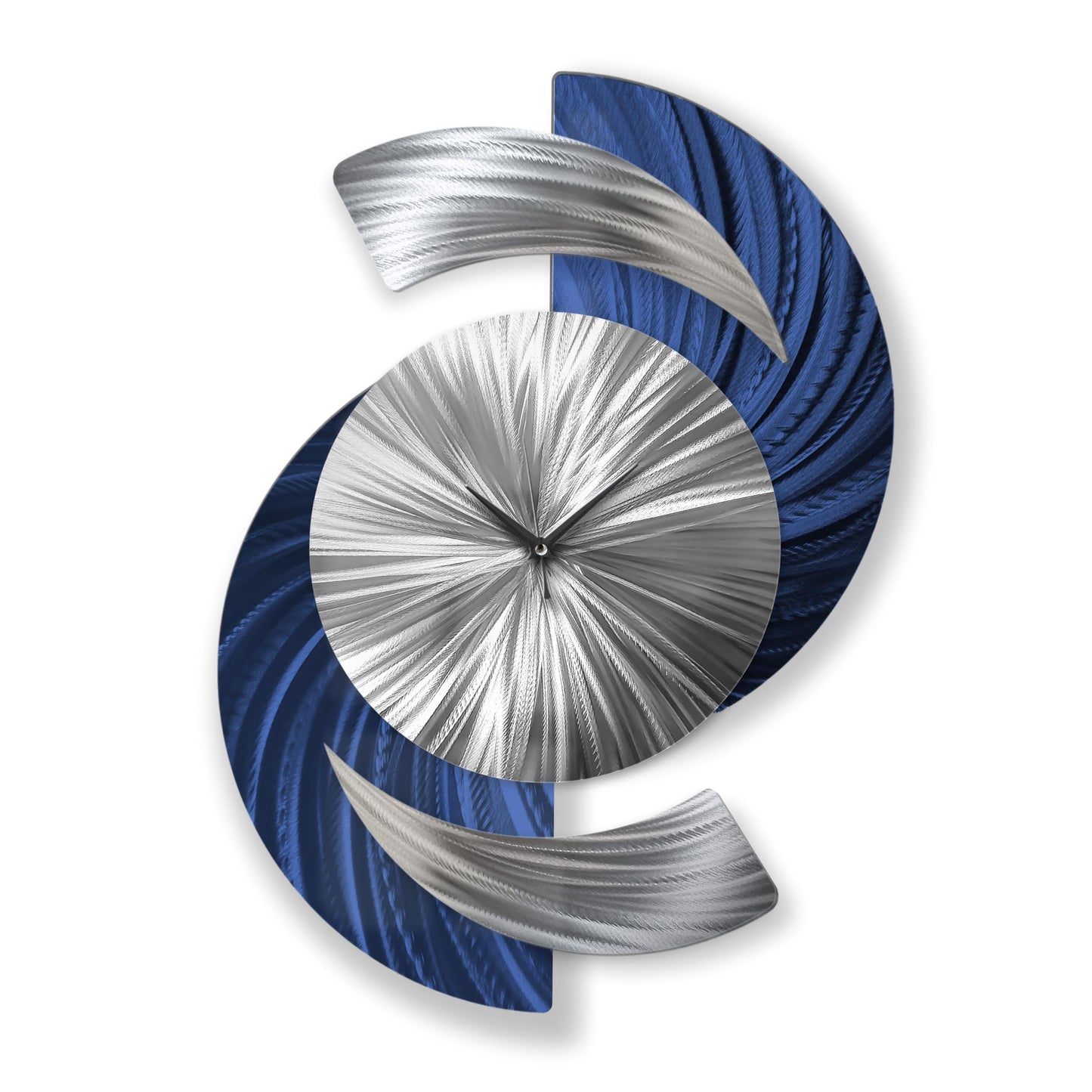 Navy Blue Wall Clock – Modern Silver Metal Wall Art for Home & Office