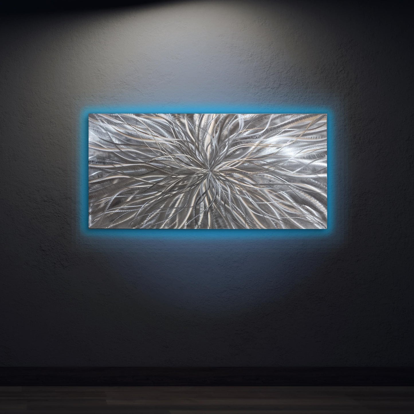 RGB LED Metal Wall Sculpture: Infused Crushed Glass Modern Art, 32x16"