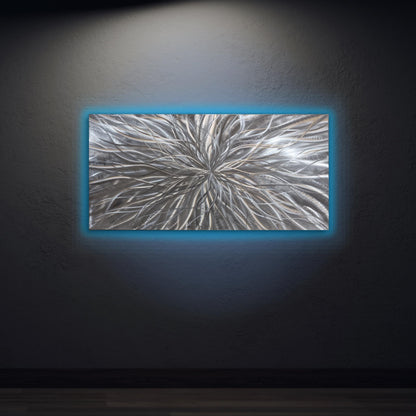 RGB LED Metal Wall Sculpture: Infused Crushed Glass Modern Art, 32x16"