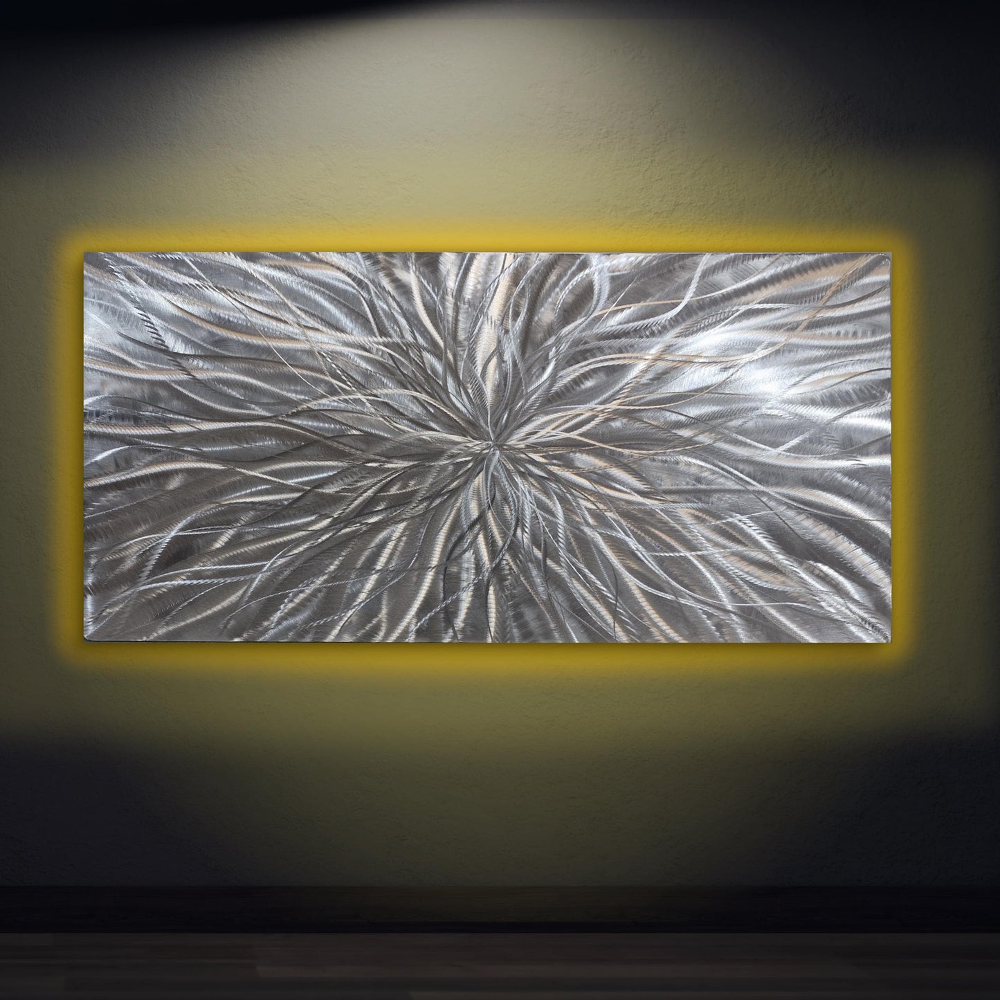 RGB LED Metal Wall Sculpture: Infused Crushed Glass Modern Art, 32x16"