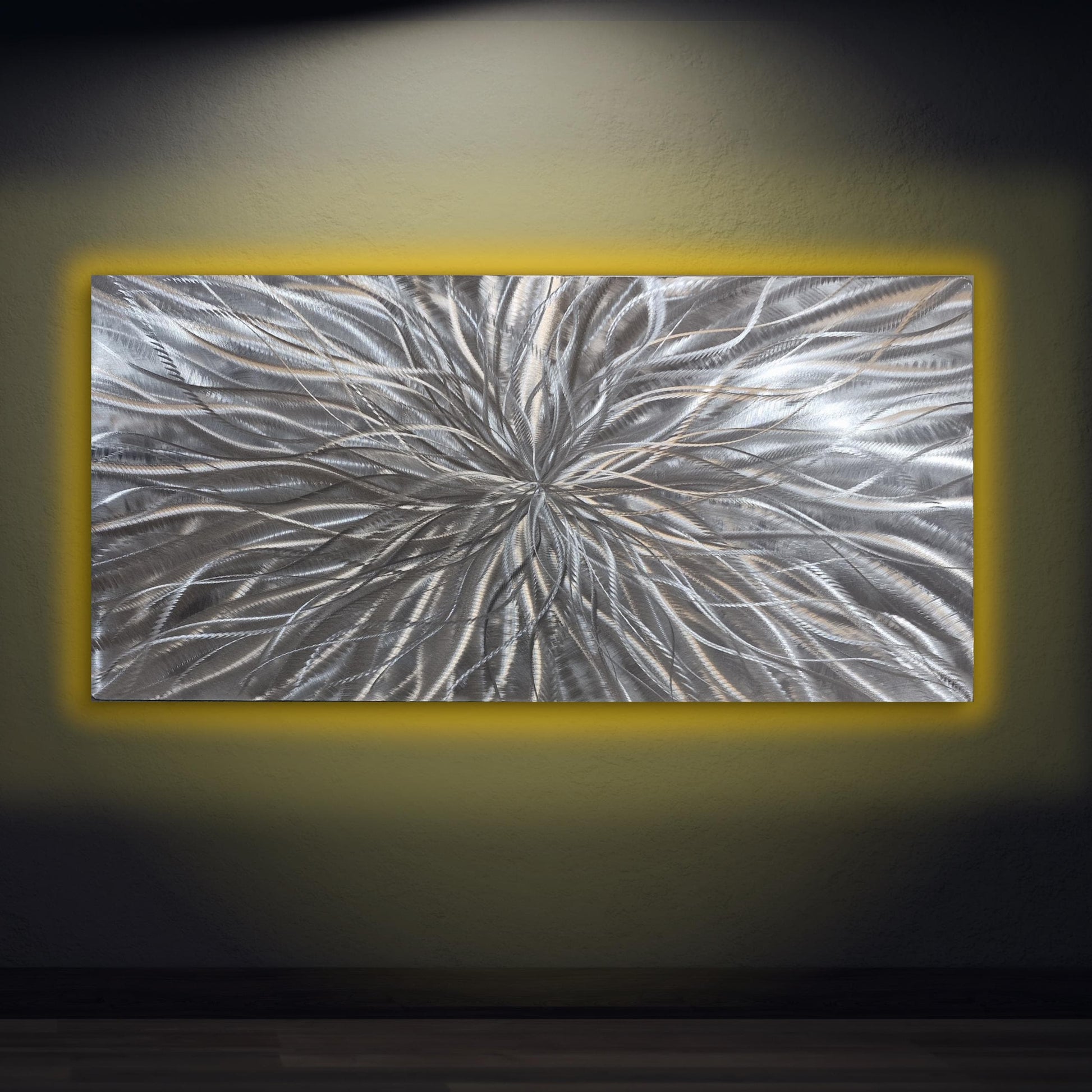 RGB LED Metal Wall Sculpture: Infused Crushed Glass Modern Art, 32x16"