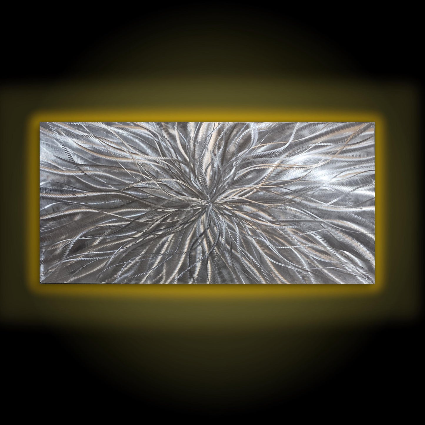 RGB LED Metal Wall Sculpture: Infused Crushed Glass Modern Art, 32x16"