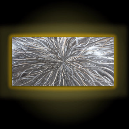 RGB LED Metal Wall Sculpture: Infused Crushed Glass Modern Art, 32x16"