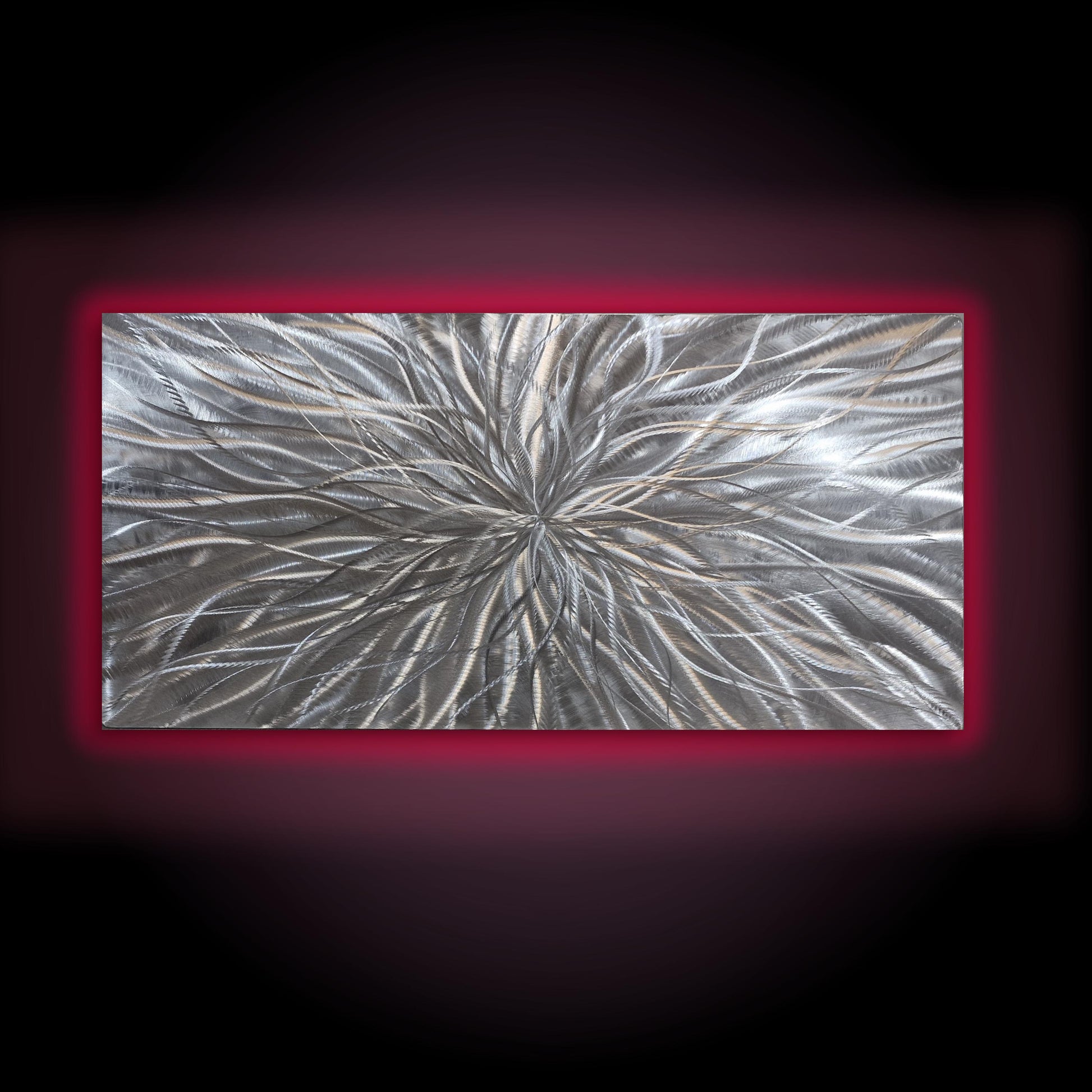 RGB LED Metal Wall Sculpture: Infused Crushed Glass Modern Art, 32x16"