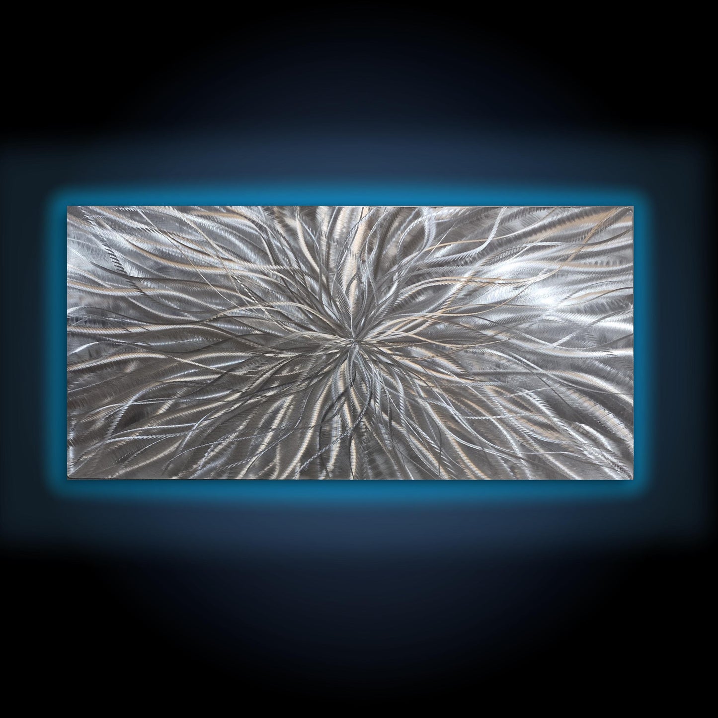 RGB LED Metal Wall Sculpture: Infused Crushed Glass Modern Art, 32x16"