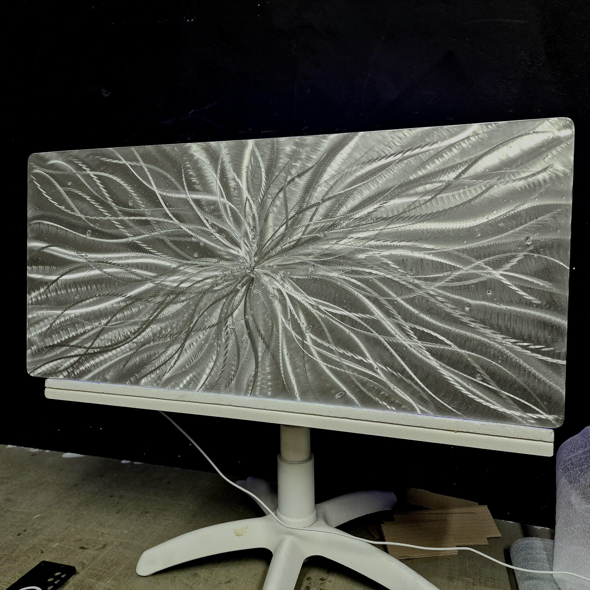 RGB LED Metal Wall Sculpture: Infused Crushed Glass Modern Art, 32x16"