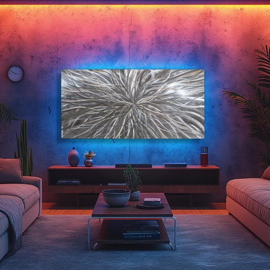 RGB LED Metal Wall Sculpture: Infused Crushed Glass Modern Art, 32x16"