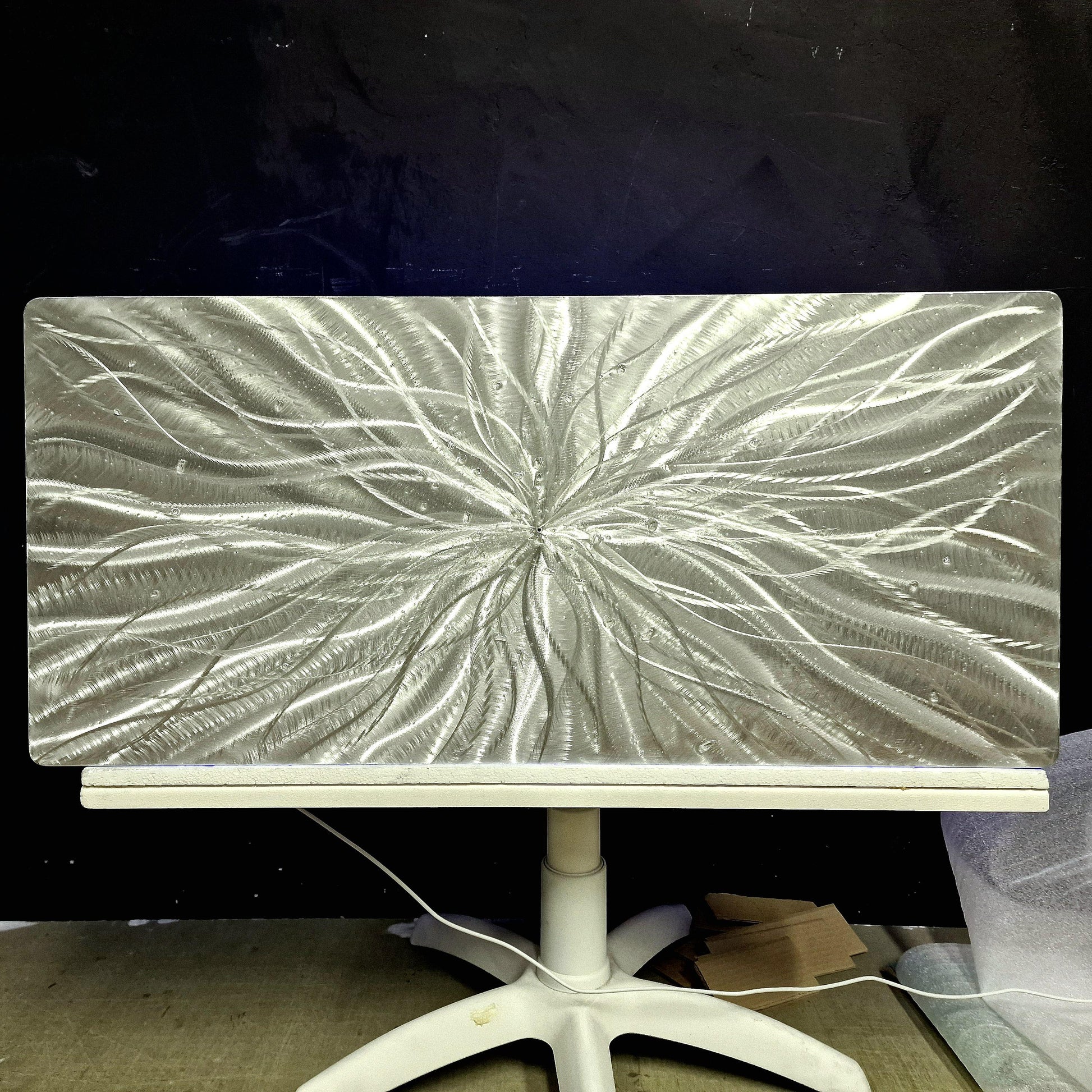 RGB LED Metal Wall Sculpture: Infused Crushed Glass Modern Art, 32x16"