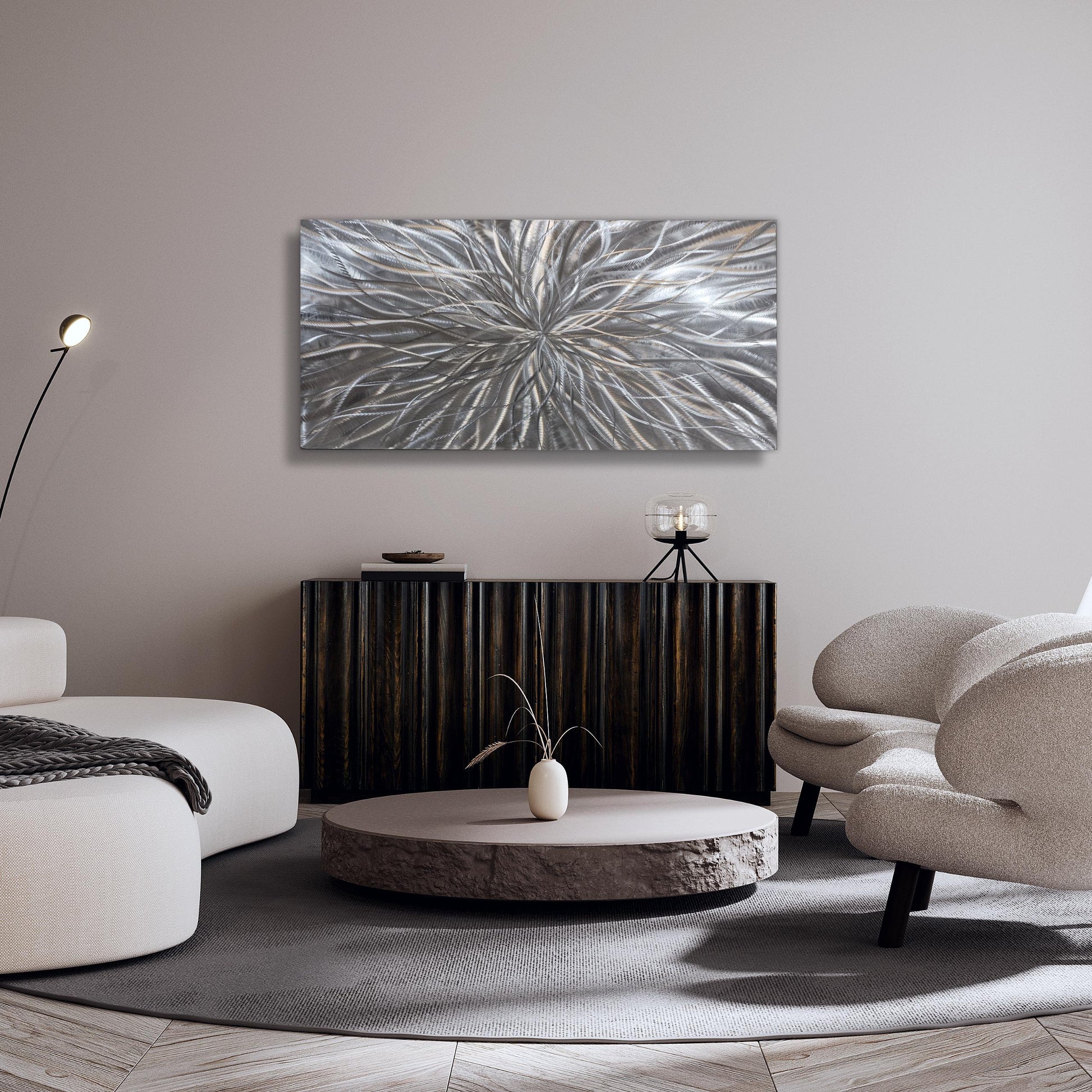 RGB LED Metal Wall Sculpture: Infused Crushed Glass Modern Art, 32x16"