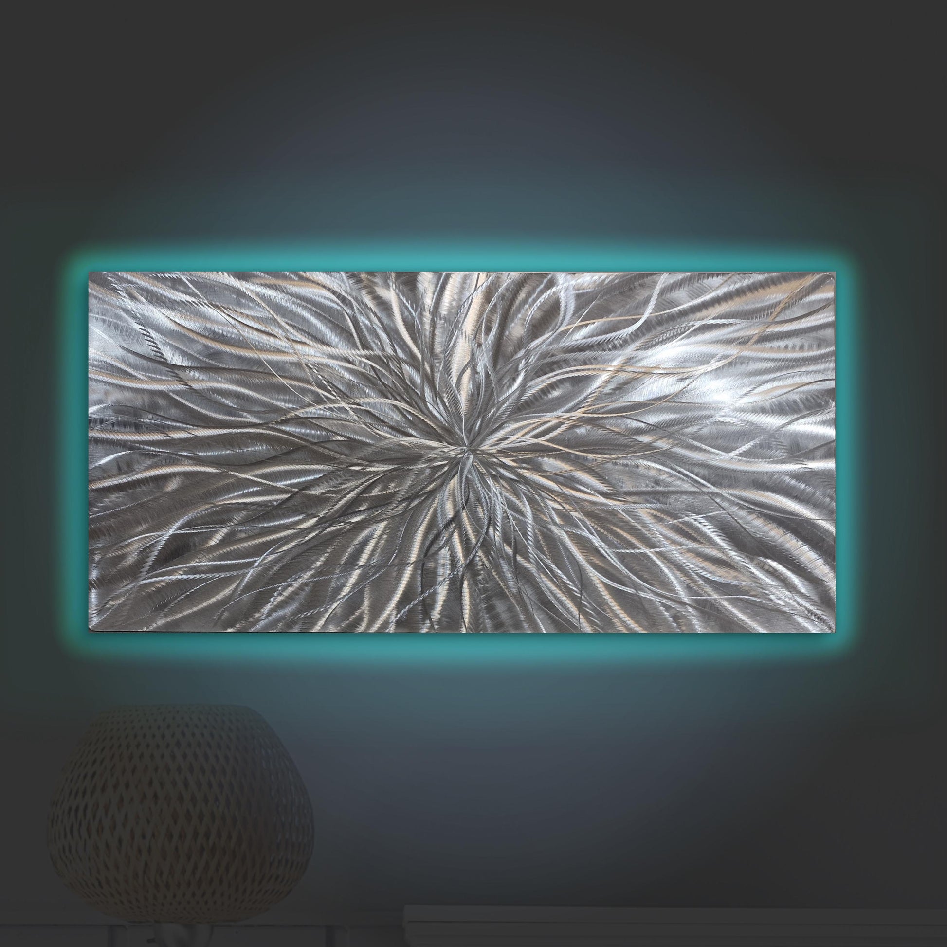 RGB LED Metal Wall Sculpture: Infused Crushed Glass Modern Art, 32x16"