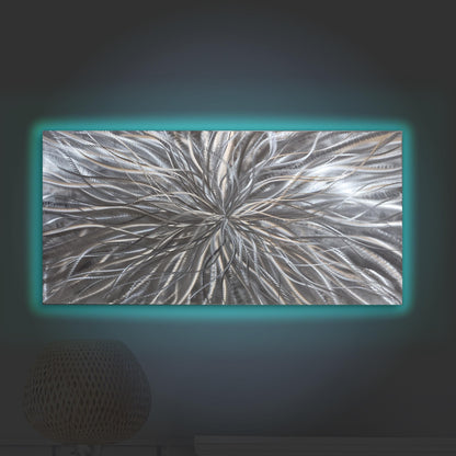 RGB LED Metal Wall Sculpture: Infused Crushed Glass Modern Art, 32x16"