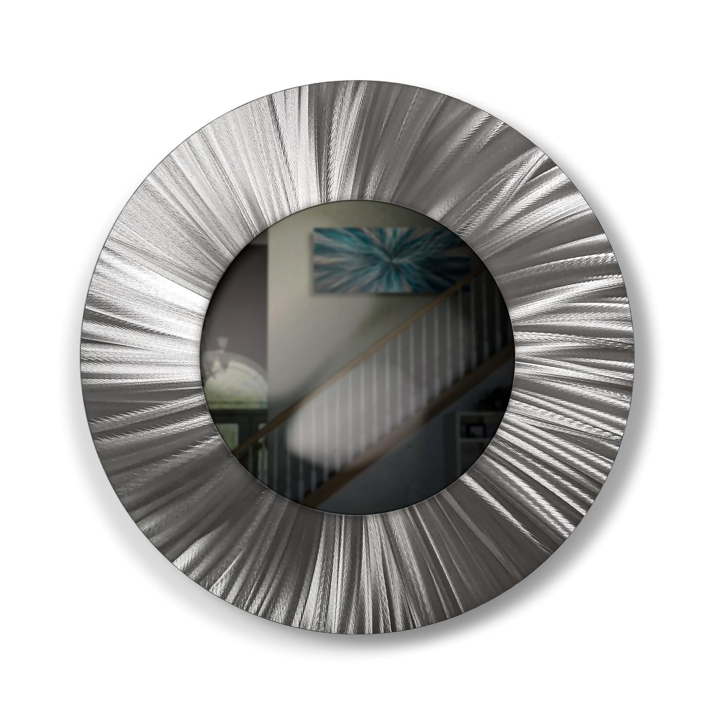 Silver Metal Art Wall Mirror: Modern Home Decor, Handmade in UK