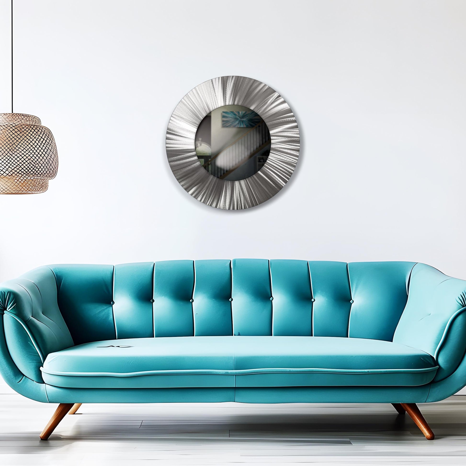 Silver Metal Art Wall Mirror: Modern Home Decor, Handmade in UK