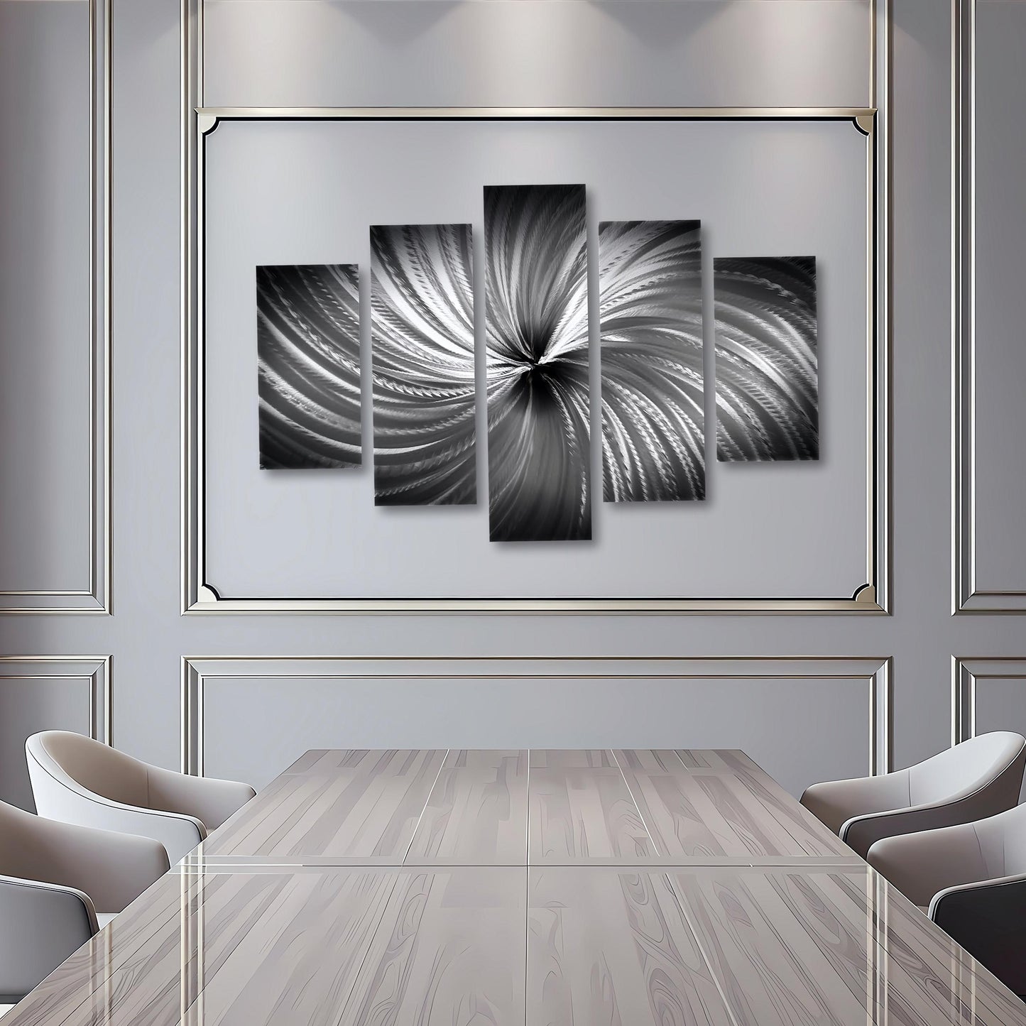 Silver Metal Wall Art Set: Crushed Glass Abstract Sculpture