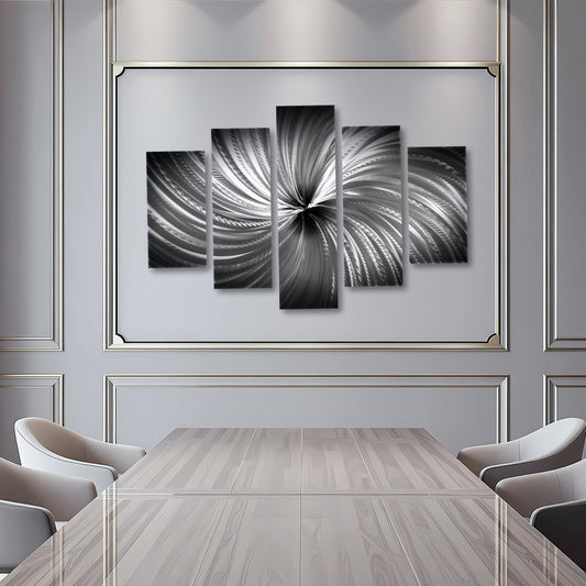 Silver Metal Wall Art Set: Crushed Glass Abstract Sculpture