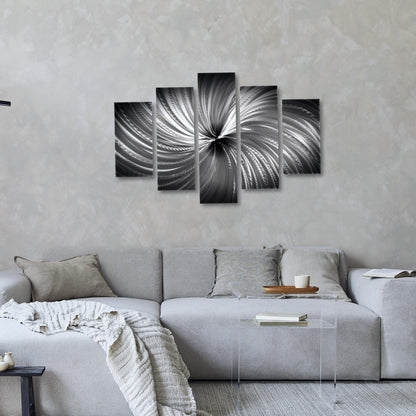 Silver Metal Wall Art Set: Crushed Glass Abstract Sculpture