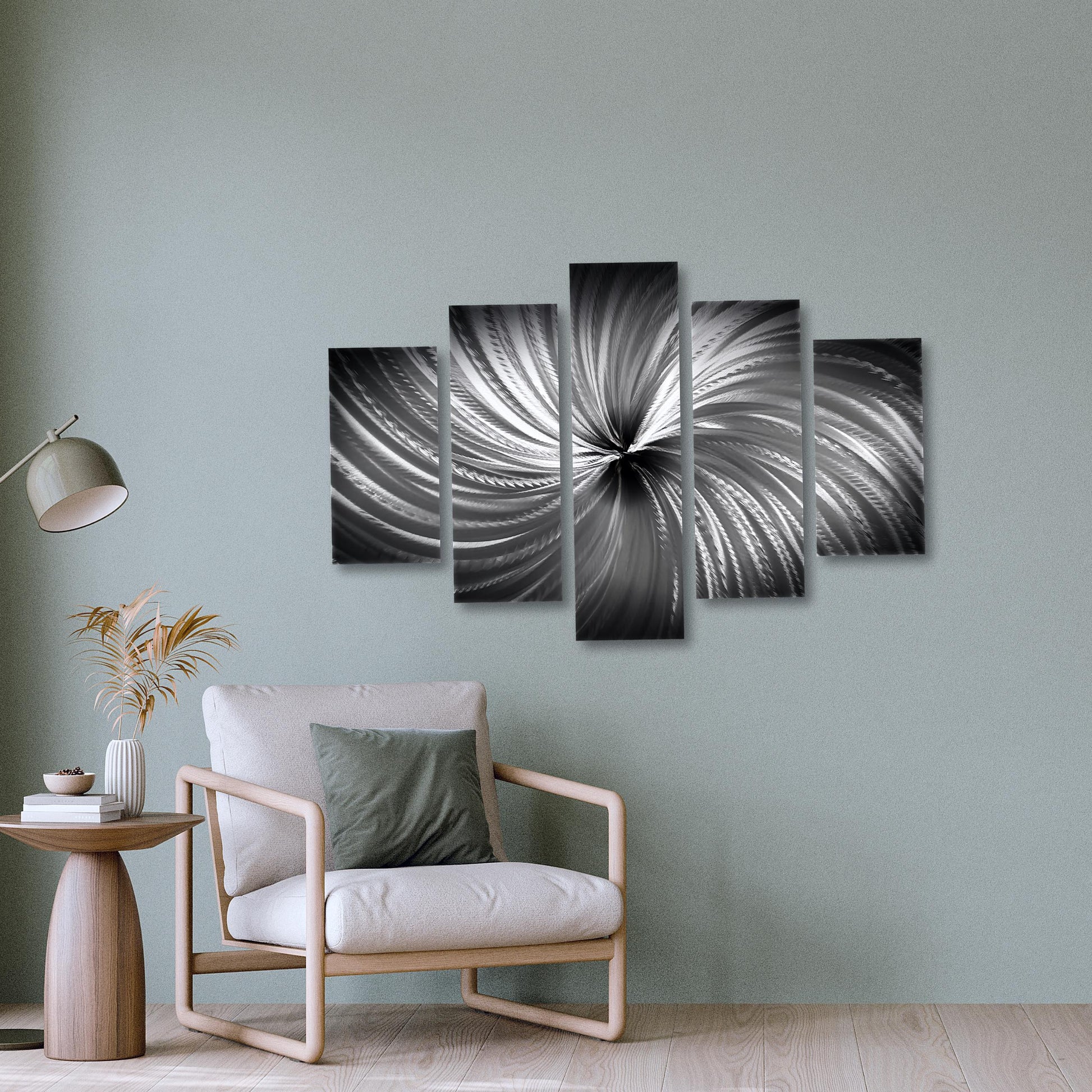 Silver Metal Wall Art Set: Crushed Glass Abstract Sculpture