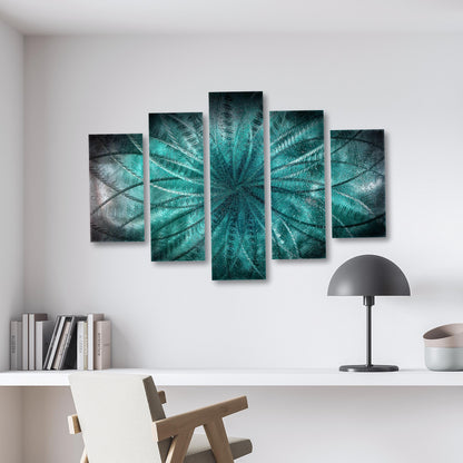 Teal Metal Wall Art Set: Crushed Glass Abstract Sculpture, Modern Home Decor