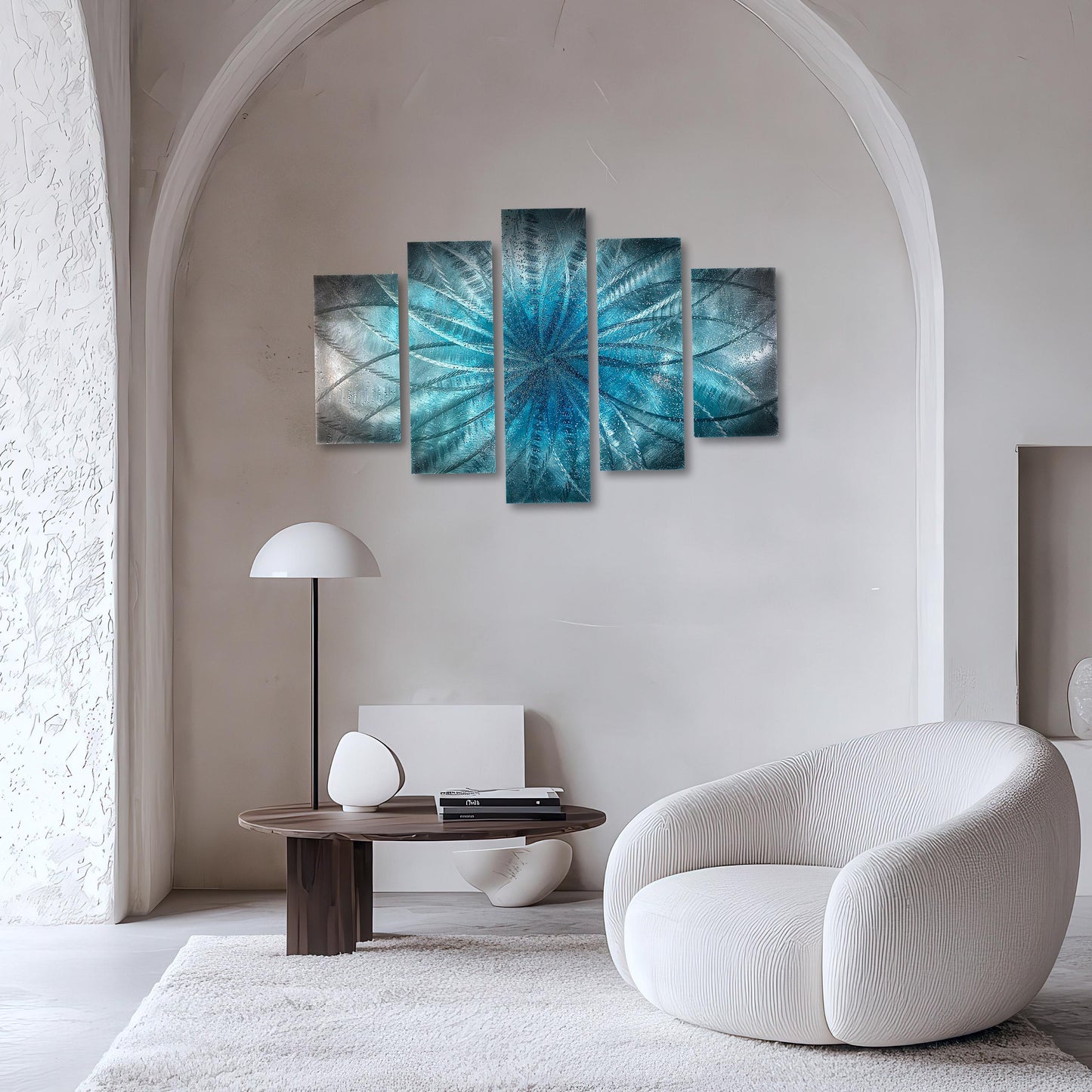 Teal Metal Wall Art Set: Crushed Glass Abstract Sculpture, Modern Home Decor