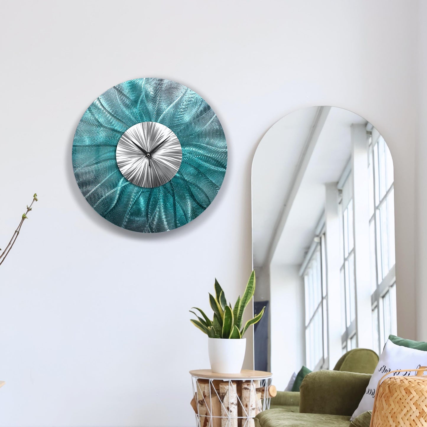Teal Metal Wall Clock: Unique Abstract Wall Sculpture, 24"