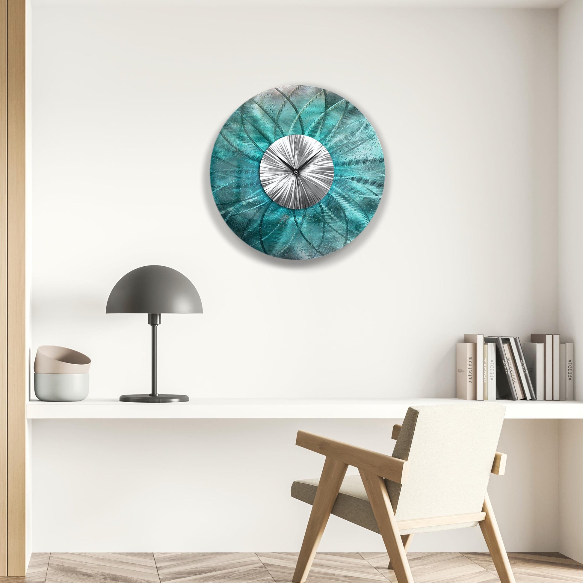 Teal Metal Wall Clock: Unique Abstract Wall Sculpture, 24"