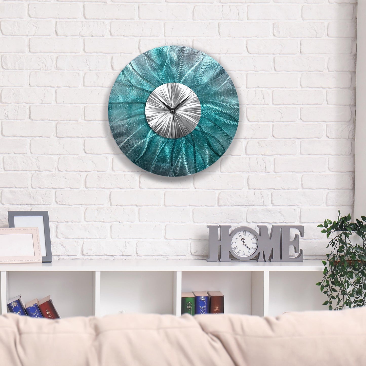 Teal Metal Wall Clock: Unique Abstract Wall Sculpture, 24"