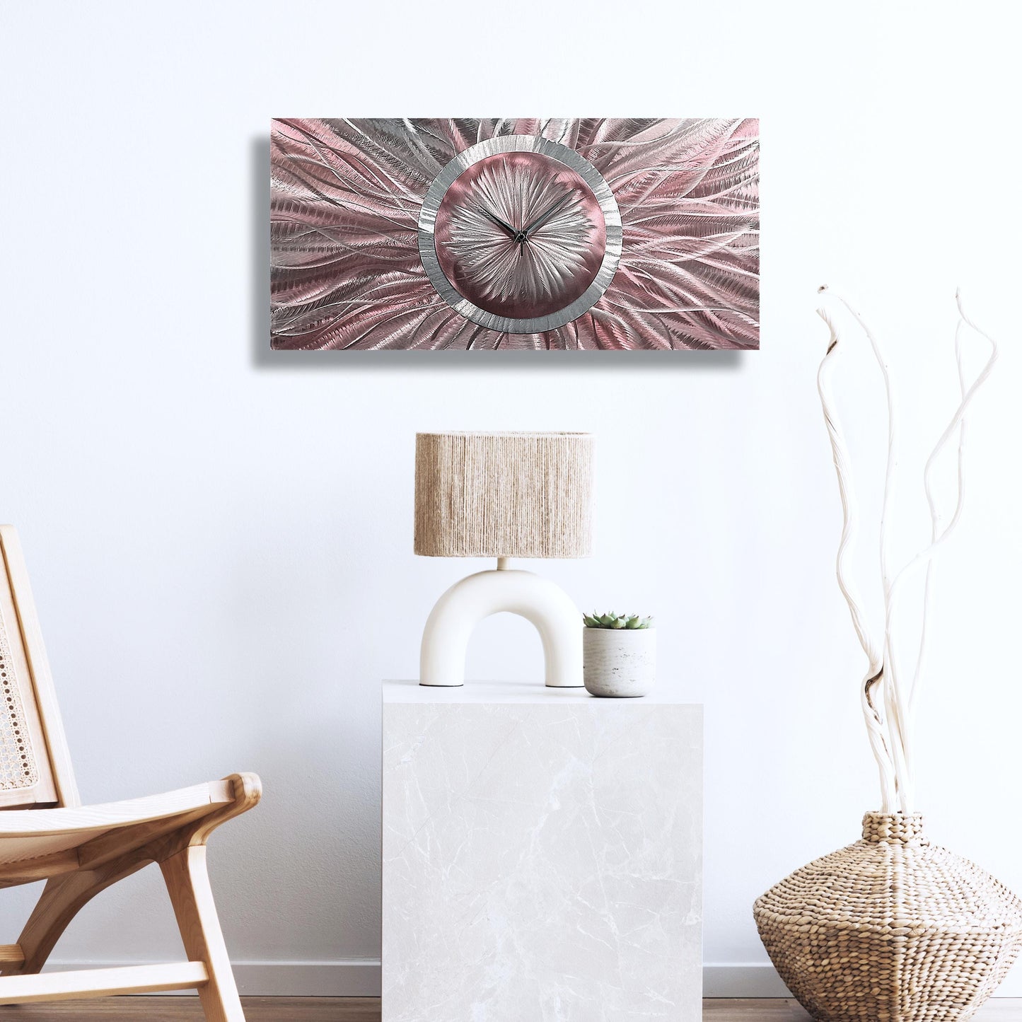 Unique Wall Clock in Rose Gold & Silver Metal Art, Modern Wall Sculpture for Home Decor