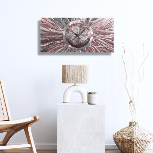 Unique Wall Clock in Rose Gold & Silver Metal Art, Modern Wall Sculpture for Home Decor