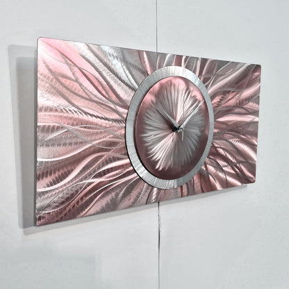 Unique Wall Clock in Rose Gold & Silver Metal Art, Modern Wall Sculpture for Home Decor