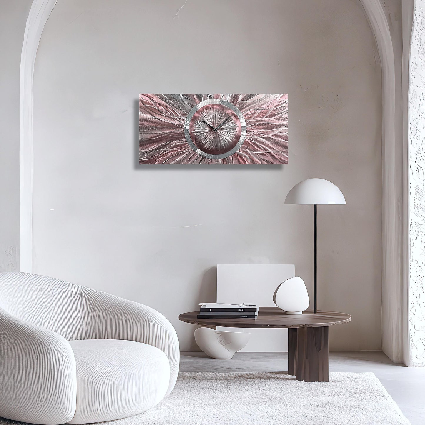 Unique Wall Clock in Rose Gold & Silver Metal Art, Modern Wall Sculpture for Home Decor