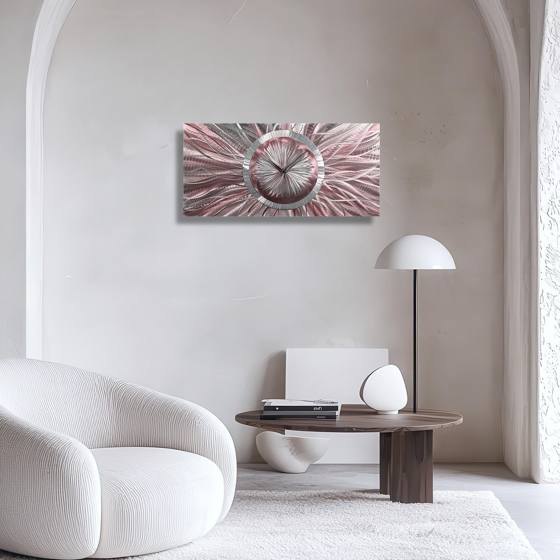 Unique Wall Clock in Rose Gold & Silver Metal Art, Modern Wall Sculpture for Home Decor